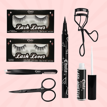 The Latina Glam Essentials - Complete Strip Lash Starter Kit – 7-Piece False Eyelash Bundle | Eyeliner, Lash Glue, Lash Curler, Lashes + Lash Tools