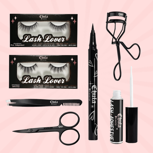 The Latina Glam Essentials - Complete Strip Lash Starter Kit – 7-Piece False Eyelash Bundle | Eyeliner, Lash Glue, Lash Curler, Lashes + Lash Tools