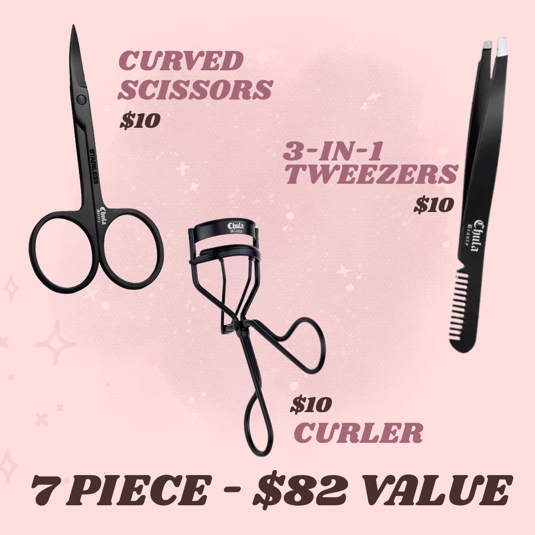 The Latina Glam Essentials - Complete Strip Lash Starter Kit – 7-Piece False Eyelash Bundle | Eyeliner, Lash Glue, Lash Curler, Lashes + Lash Tools