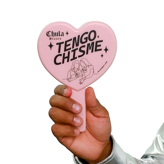 'Tengo Chisme' -  Pink Heart Shaped Makeup Hand Mirror Travel Friendly (LIMITED EDITION)